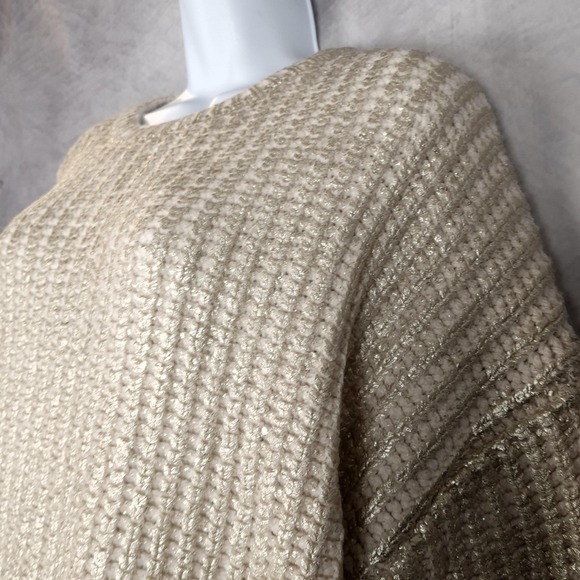 Zara Sweater Womens Large Gold Metallic Knit Oversized Pullover Crewneck Chunky - Picture 6 of 16